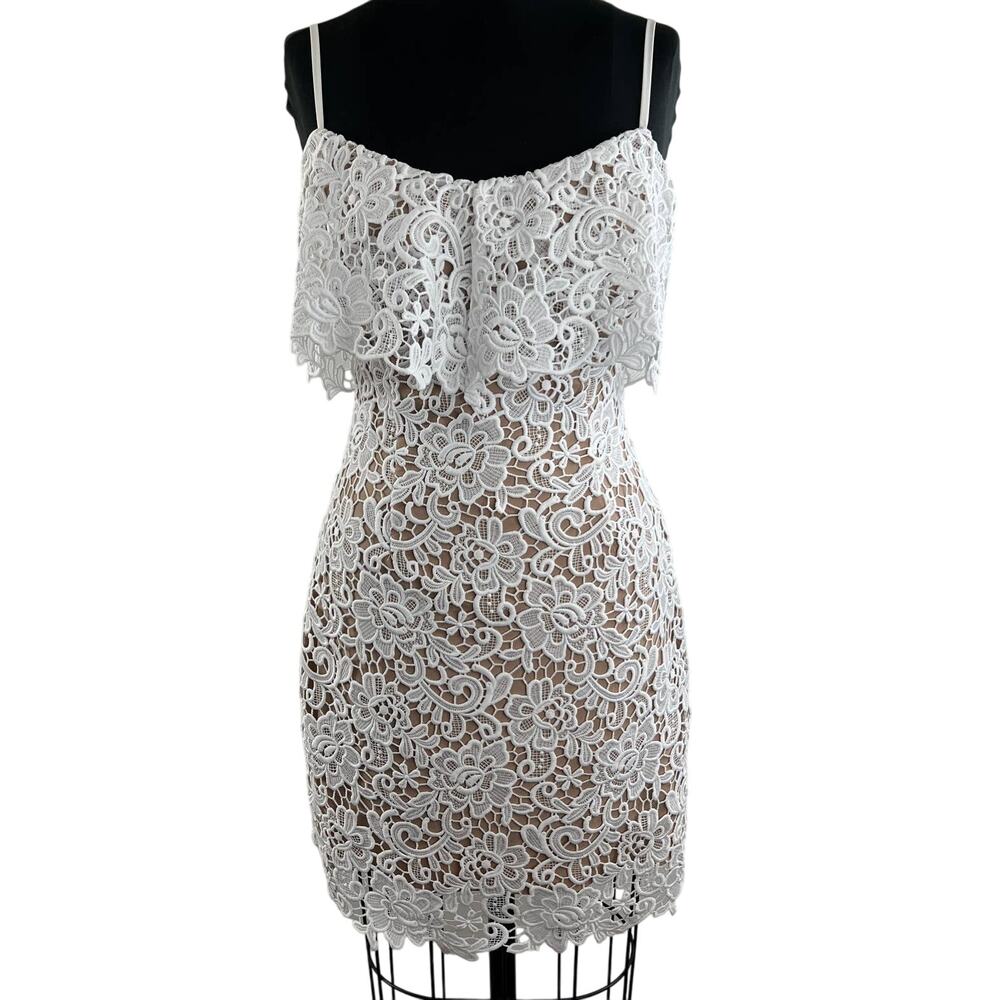 GUESS Brilliant White Spaghetti Strap Nevaeh Popover Lace Dress Size S Small